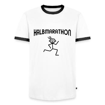 Halbmarathon Strichmännchen - Männer Kontrast-T-Shirt - Weiß/Schwarz - Vorne - AI Model Female 172 light (172cm) & AI Model Male 178 dark (178cm)