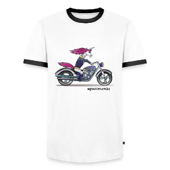 Badass motorcycle unicorn - myunicorn.rocks - T-shirt contrasté Homme - blanc/noir - Devant - AI Model Female 172 light (172cm) & AI Model Male 178 dark (178cm)