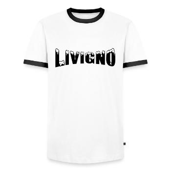 Livigno ski resort (snow) - Men's Ringer Shirt - white/black - Front - AI Model Female 172 light (172cm) & AI Model Male 178 dark (178cm)