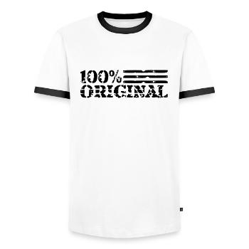 Stripes logo 100% original - Men's Ringer Shirt - white/black - Front - AI Model Female 172 light (172cm) & AI Model Male 178 dark (178cm)