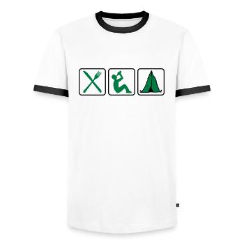 Eat Drink camp tent tents drinking alcohol beer pa - Men's Ringer Shirt - white/black - Front - AI Model Female 172 light (172cm) & AI Model Male 178 dark (178cm)
