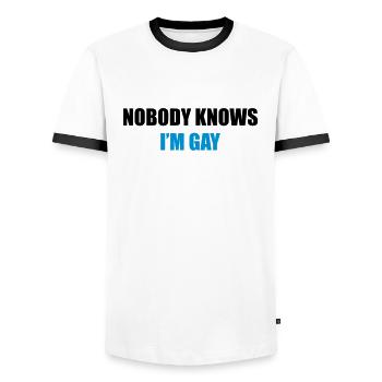 Nobody Knows I'm Gay - Männer Kontrast-T-Shirt - Weiß/Schwarz - Vorne - AI Model Female 172 light (172cm) & AI Model Male 178 dark (178cm)
