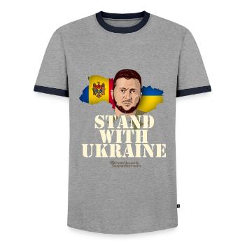 Ukraine Selenskyj T-Shirt Moldawien - Männer Kontrast-T-Shirt - Grau/Navy  - Vorne - AI Model Female 172 light (172cm) & AI Model Male 178 light (178cm)