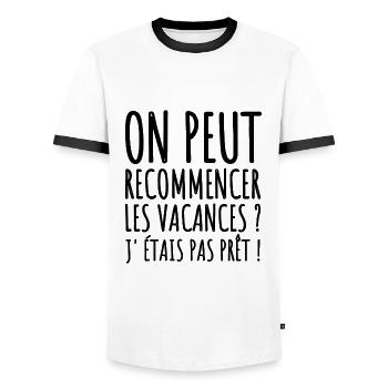 On peut recommencer les vacances humour cadeau - T-shirt contrasté Homme - blanc/noir - Devant - AI Model Female 172 light (172cm) & AI Model Male 178 dark (178cm)