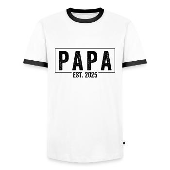 Papa Est. 2025 - T-shirt contrasté Homme - blanc/noir - Devant - AI Model Female 172 light (172cm) & AI Model Male 178 dark (178cm)