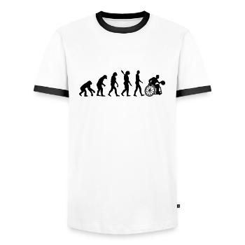 Évolution Chaise roulante Basketball - T-shirt contrasté Homme - blanc/noir - Devant - AI Model Female 172 light (172cm) & AI Model Male 178 dark (178cm)