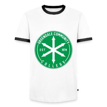 Community Graphic - Men's Ringer Shirt - white/black - Front - AI Model Female 172 light (172cm) & AI Model Male 178 dark (178cm)