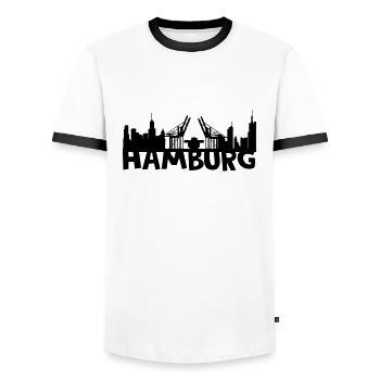 Hamburg Skyline - Männer Kontrast-T-Shirt - Weiß/Schwarz - Vorne - AI Model Female 172 light (172cm) & AI Model Male 178 dark (178cm)
