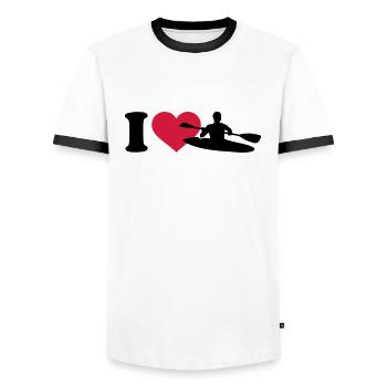 I love Kayak - Men's Ringer Shirt - white/black - Front - AI Model Female 172 light (172cm) & AI Model Male 178 dark (178cm)