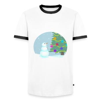 Snowman admires Christmas tree - Men's Ringer Shirt - white/black - Front - AI Model Female 172 light (172cm) & AI Model Male 178 dark (178cm)