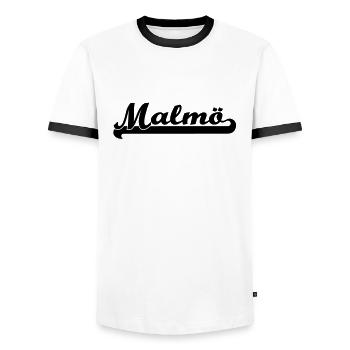 malmoe writing - Men's Ringer Shirt - white/black - Front - AI Model Female 172 light (172cm) & AI Model Male 178 dark (178cm)