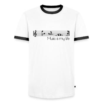 la musique est ma vie - T-shirt contrasté Homme - blanc/noir - Devant - AI Model Female 172 light (172cm) & AI Model Male 178 dark (178cm)