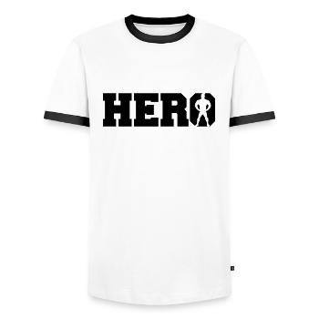 Super Hero Logo - Men's Ringer Shirt - white/black - Front - AI Model Female 172 light (172cm) & AI Model Male 178 dark (178cm)