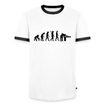Evolution Billards - Men's Ringer Shirt - white/black - Front - AI Model Female 172 light (172cm) & AI Model Male 178 dark (178cm)