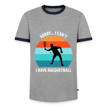 Racqueetball - Men's Ringer Shirt - grey/navy  - Front - AI Model Female 172 light (172cm) & AI Model Male 178 light (178cm)