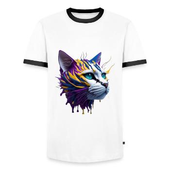 cat lovers, cat 3d ,tabby cat - Men's Ringer Shirt - white/black - Front - AI Model Female 172 light (172cm) & AI Model Male 178 dark (178cm)
