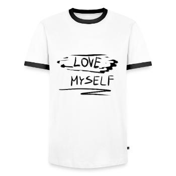 selbstliebe ich liebe mich text stolz - Männer Kontrast-T-Shirt - Weiß/Schwarz - Vorne - AI Model Female 172 light (172cm) & AI Model Male 178 dark (178cm)