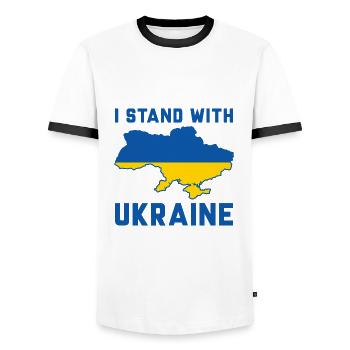 I Stand With Ukraine - Men's Ringer Shirt - white/black - Front - AI Model Female 172 light (172cm) & AI Model Male 178 dark (178cm)