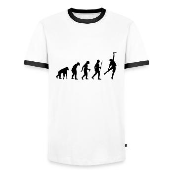 CLIMBING EVOLUTION THEORY SHIRT - Men's Ringer Shirt - white/black - Front - AI Model Female 172 light (172cm) & AI Model Male 178 dark (178cm)
