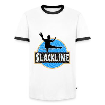 Slackline Slacklining - Männer Kontrast-T-Shirt - Weiß/Schwarz - Vorne - AI Model Female 172 light (172cm) & AI Model Male 178 dark (178cm)