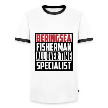 Bering Sea Fisherman All Over Time Specialist - Men's Ringer Shirt - white/black - Front - AI Model Female 172 light (172cm) & AI Model Male 178 dark (178cm)