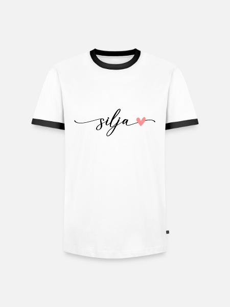 Silja Name Calligraphy Font - Men's Ringer Shirt - white/black