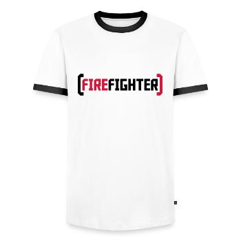 Firefighter Logo - Männer Kontrast-T-Shirt - Weiß/Schwarz - Vorne - AI Model Female 172 light (172cm) & AI Model Male 178 dark (178cm)