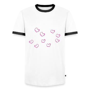 Pink Hearts Line Heart Pattern - Men's Ringer Shirt - white/black - Front - AI Model Female 172 light (172cm) & AI Model Male 178 dark (178cm)