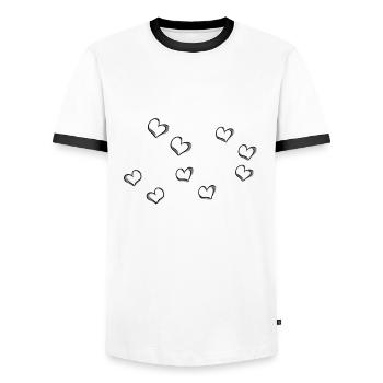 Gray Hearts Line Heart Pattern - Men's Ringer Shirt - white/black - Front - AI Model Female 172 light (172cm) & AI Model Male 178 dark (178cm)