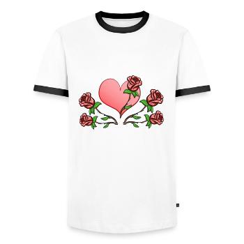 Rose Flowers Plants Heart Red - Men's Ringer Shirt - white/black - Front - AI Model Female 172 light (172cm) & AI Model Male 178 dark (178cm)