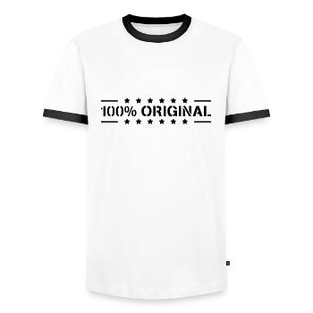 100% Original Star Logo Design - Men's Ringer Shirt - white/black - Front - AI Model Female 172 light (172cm) & AI Model Male 178 dark (178cm)