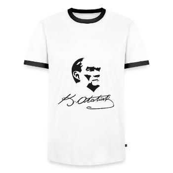Atatürk - T-shirt contrasté Homme - blanc/noir - Devant - AI Model Female 172 light (172cm) & AI Model Male 178 dark (178cm)