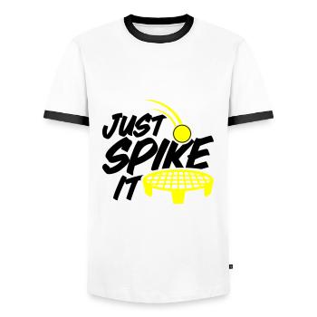 Farbe änderbar | Roundnet Spikeball Fun - Männer Kontrast-T-Shirt - Weiß/Schwarz - Vorne - AI Model Female 172 light (172cm) & AI Model Male 178 dark (178cm)