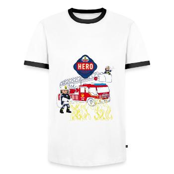 Playmobil Fire Department Design With Fire Truck - Men's Ringer Shirt - white/black - Front - AI Model Female 172 light (172cm) & AI Model Male 178 dark (178cm)