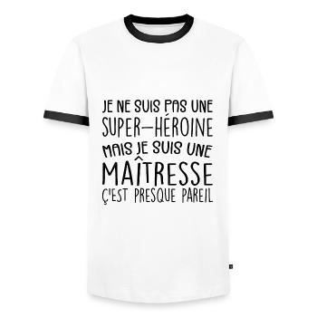 maîtresse humour maitresse d'école cadeau - T-shirt contrasté Homme - blanc/noir - Devant - AI Model Female 172 light (172cm) & AI Model Male 178 dark (178cm)