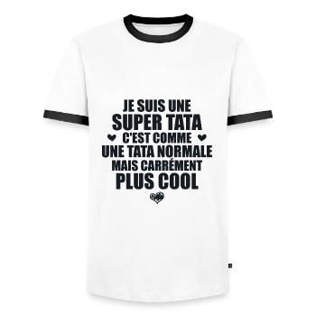 Je Suis Une Super Tata - Humour Tata - T-shirt contrasté Homme - blanc/noir - Devant - AI Model Female 172 light (172cm) & AI Model Male 178 dark (178cm)