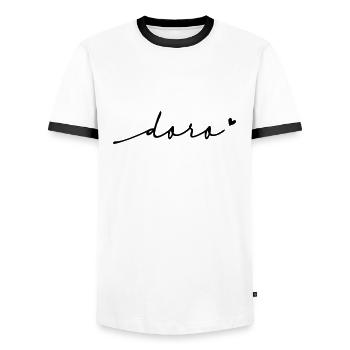 Nom cursif Doro - T-shirt contrasté Homme - blanc/noir - Devant - AI Model Female 172 light (172cm) & AI Model Male 178 dark (178cm)
