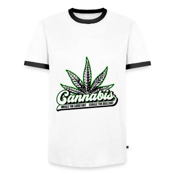 Colors can be changed | Cannanis Inhale Exhale - Men's Ringer Shirt - white/black - Front - AI Model Female 172 light (172cm) & AI Model Male 178 dark (178cm)
