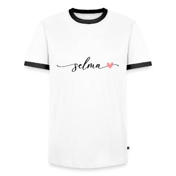 Selma Name Kalligrafie Schrift - Männer Kontrast-T-Shirt - Weiß/Schwarz - Vorne - AI Model Female 172 light (172cm) & AI Model Male 178 dark (178cm)