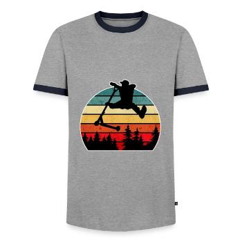 Escooter Scooter Stunt - Männer Kontrast-T-Shirt - Grau/Navy  - Vorne - AI Model Female 172 light (172cm) & AI Model Male 178 light (178cm)