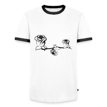 Three plants rose flower rose stroke - Men's Ringer Shirt - white/black - Front - AI Model Female 172 light (172cm) & AI Model Male 178 dark (178cm)