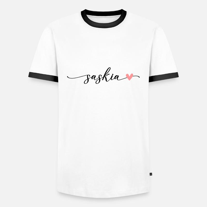 Saskia Name Calligraphy Font - Men's Ringer Shirt - white/black