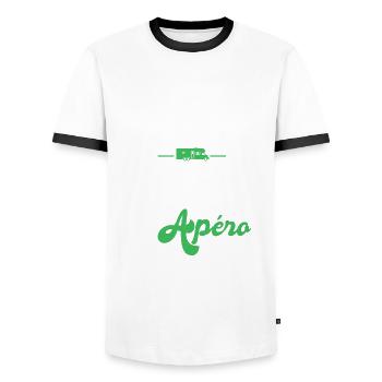 peux pas j'ai camping et apéro Humour camping car - T-shirt contrasté Homme - blanc/noir - Devant - AI Model Female 172 light (172cm) & AI Model Male 178 dark (178cm)