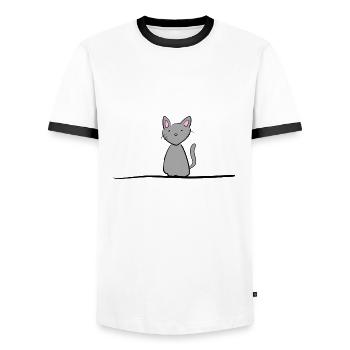 Grey Cat Line Animal Pet - Men's Ringer Shirt - white/black - Front - AI Model Female 172 light (172cm) & AI Model Male 178 dark (178cm)