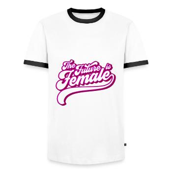 Empowering women for the future | Colors can be changed - Men's Ringer Shirt - white/black - Front - AI Model Female 172 light (172cm) & AI Model Male 178 dark (178cm)