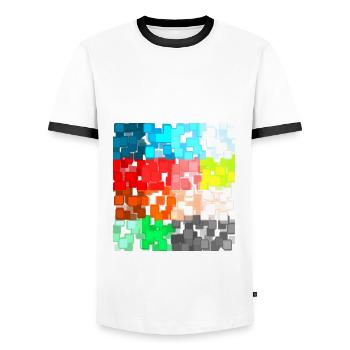 Abstrakte Kunst in Bunt - Männer Kontrast-T-Shirt - Weiß/Schwarz - Vorne - AI Model Female 172 light (172cm) & AI Model Male 178 dark (178cm)