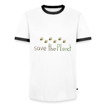 save the planet bees nature conservation climate protection - Men's Ringer Shirt - white/black - Front - AI Model Female 172 light (172cm) & AI Model Male 178 dark (178cm)