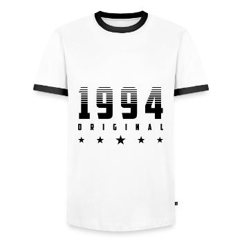 Original 1987 Year of Birth | Color changeable | - Men's Ringer Shirt - white/black - Front - AI Model Female 172 light (172cm) & AI Model Male 178 dark (178cm)