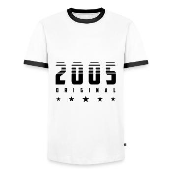 Original 2005 Year of birth | Color changeable - Men's Ringer Shirt - white/black - Front - AI Model Female 172 light (172cm) & AI Model Male 178 dark (178cm)