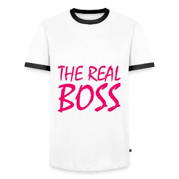 Le vrai patron - T-shirt contrasté Homme - blanc/noir - Devant - AI Model Female 172 light (172cm) & AI Model Male 178 dark (178cm)